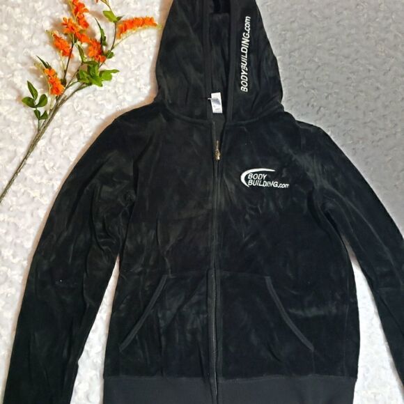 Bella size medium black velvet bodybuilding zip up hoodie - Picture 1 of 3